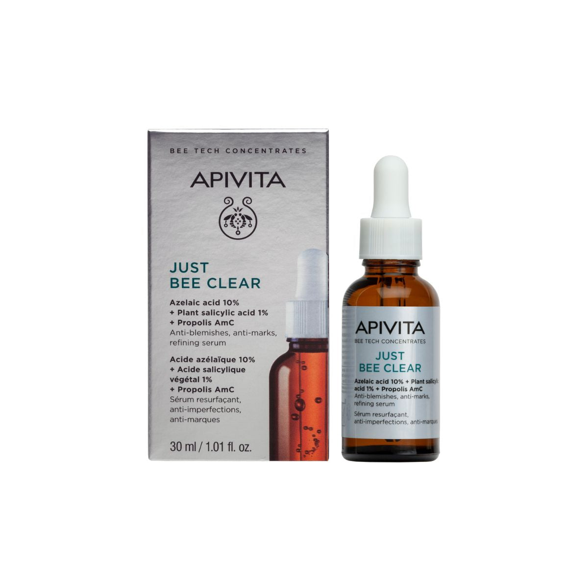 APIVITA Just Bee Clear Serum Azelaic Acid 10% – Serum për Akne, Njolla dhe Papastërti 30 ml