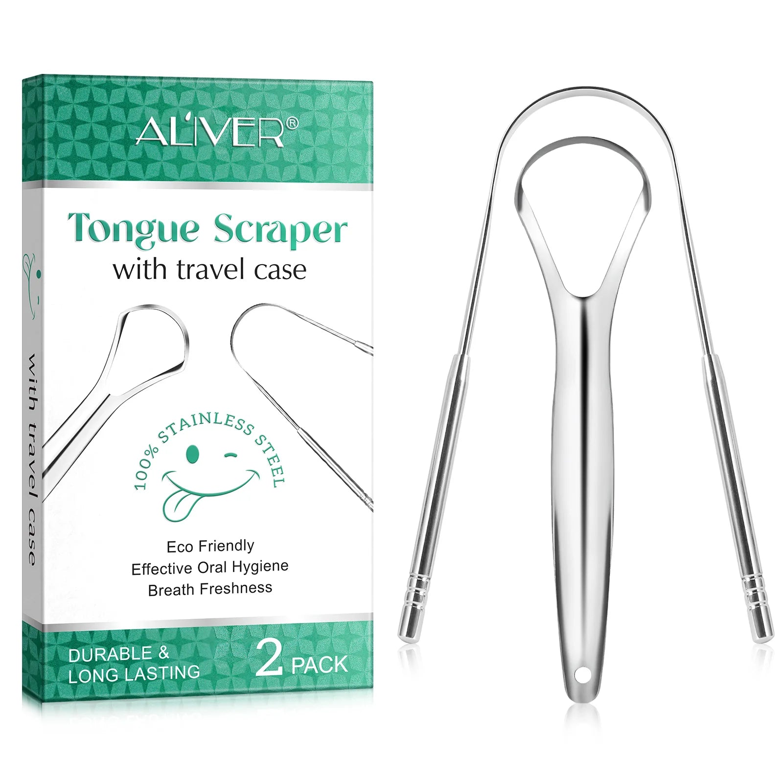 Aliver Tongue Scraper 2 Pack Pastrues Gjuhe Metalik