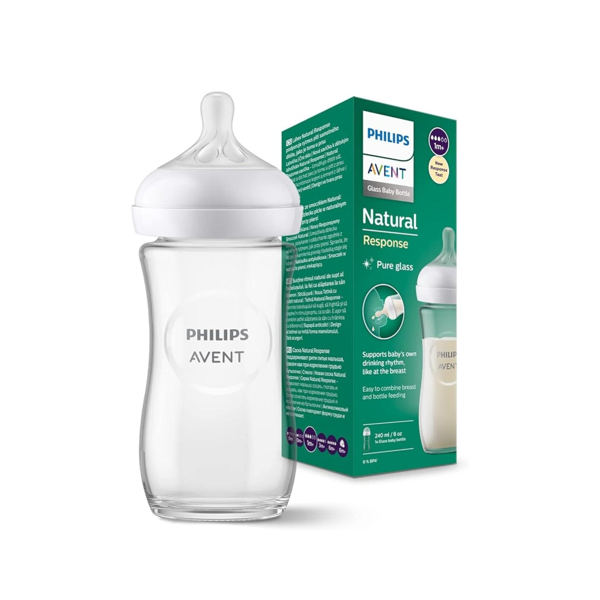 BIBERON QELQI  AVENT PHILIPS NATURAL GLASS BOTTLE 1M+ 240ML