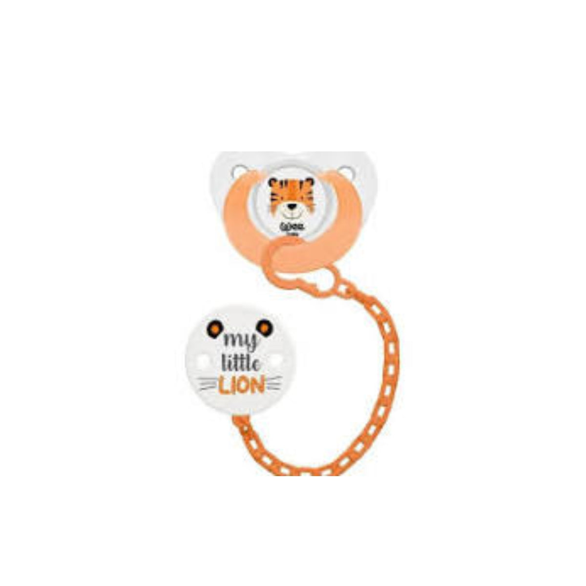 WEE BABY PACIFIER and HOLDER SET 0-6M ORANGE LION