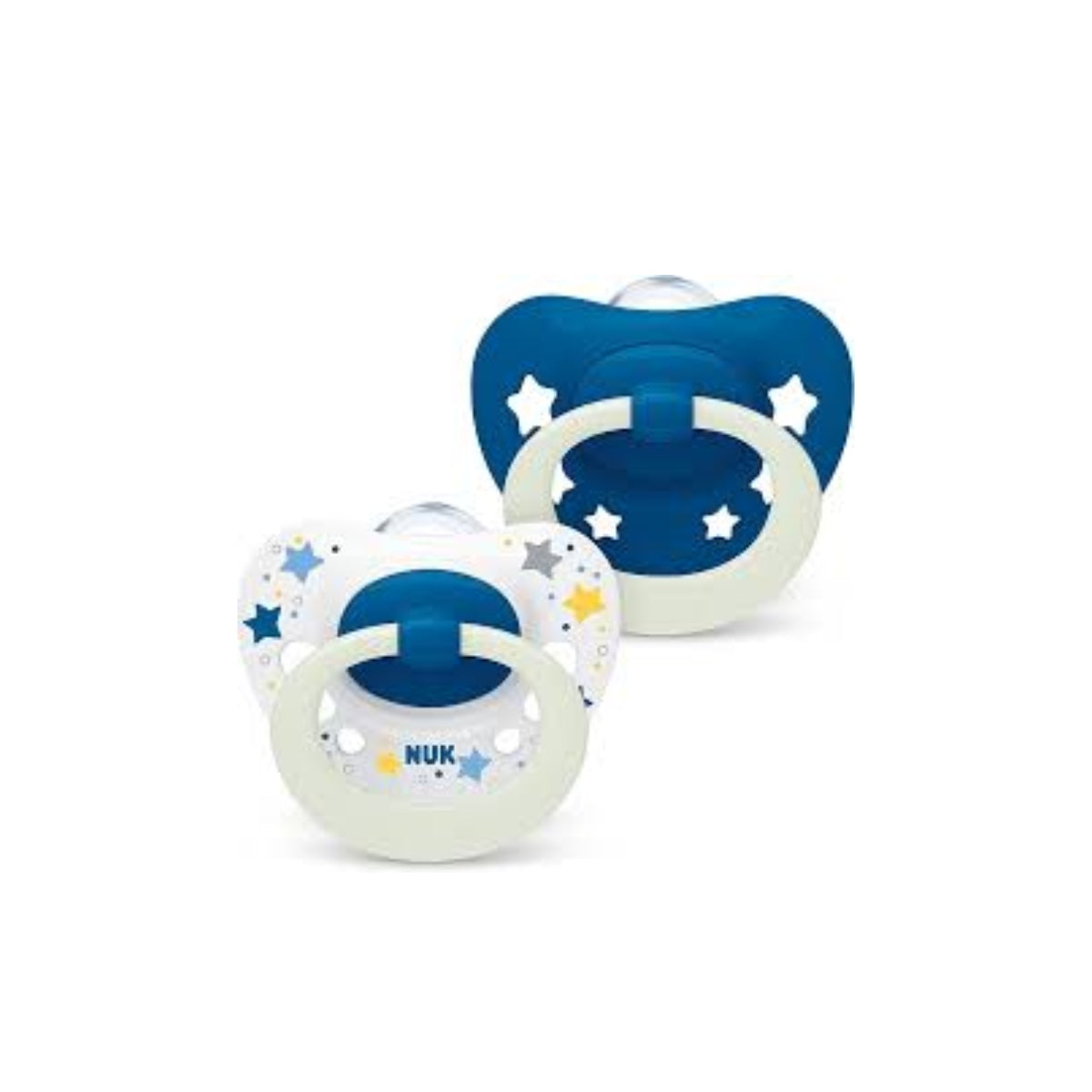 NUK HAPPY NIGHTS WITH GLOW IN THE DARK EFFECTS SOOTHER 6-18M SILICONE BLUE/GREY