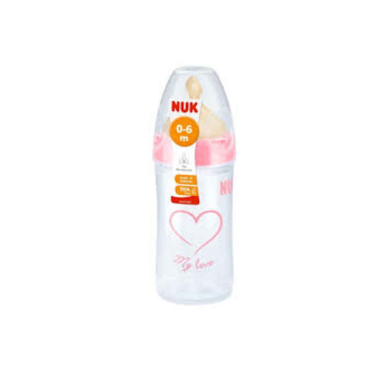 NUK PLASTIC BOTTLE WITH LATEX TEATS 0-6M 150 ML LOVE