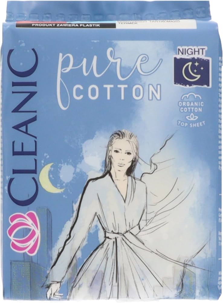 Cleanic Pure Cotton Night Sanitary Pads x 8