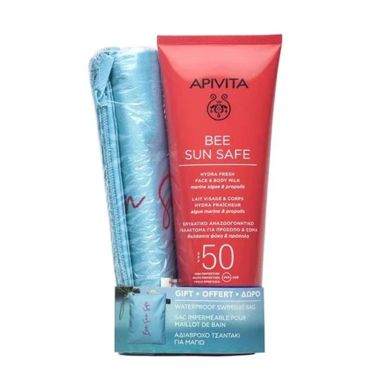 APIVITA BEE SUN SAFE HYDRA FRESH FACE & BODY MILK SPF 50+ GIFT WATERPROOF SWIMSUIT BAG