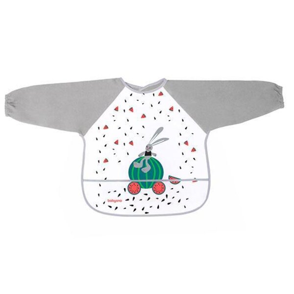 BABYONO LONGSLEEVE BIB BABY-ADVENTURER 12M+ GREY BUNNY