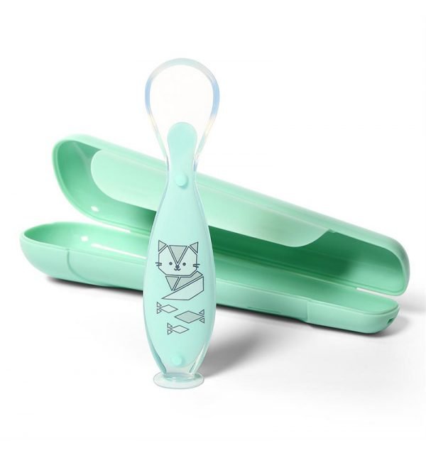 BABYONO SUCTION BABY SPOON SILICONE 6M+ GREEN CAT