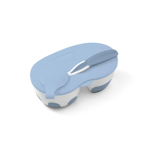 BABYONO TWO CHAMBER BABY BOWL WITH SPOON BLUE 6M+