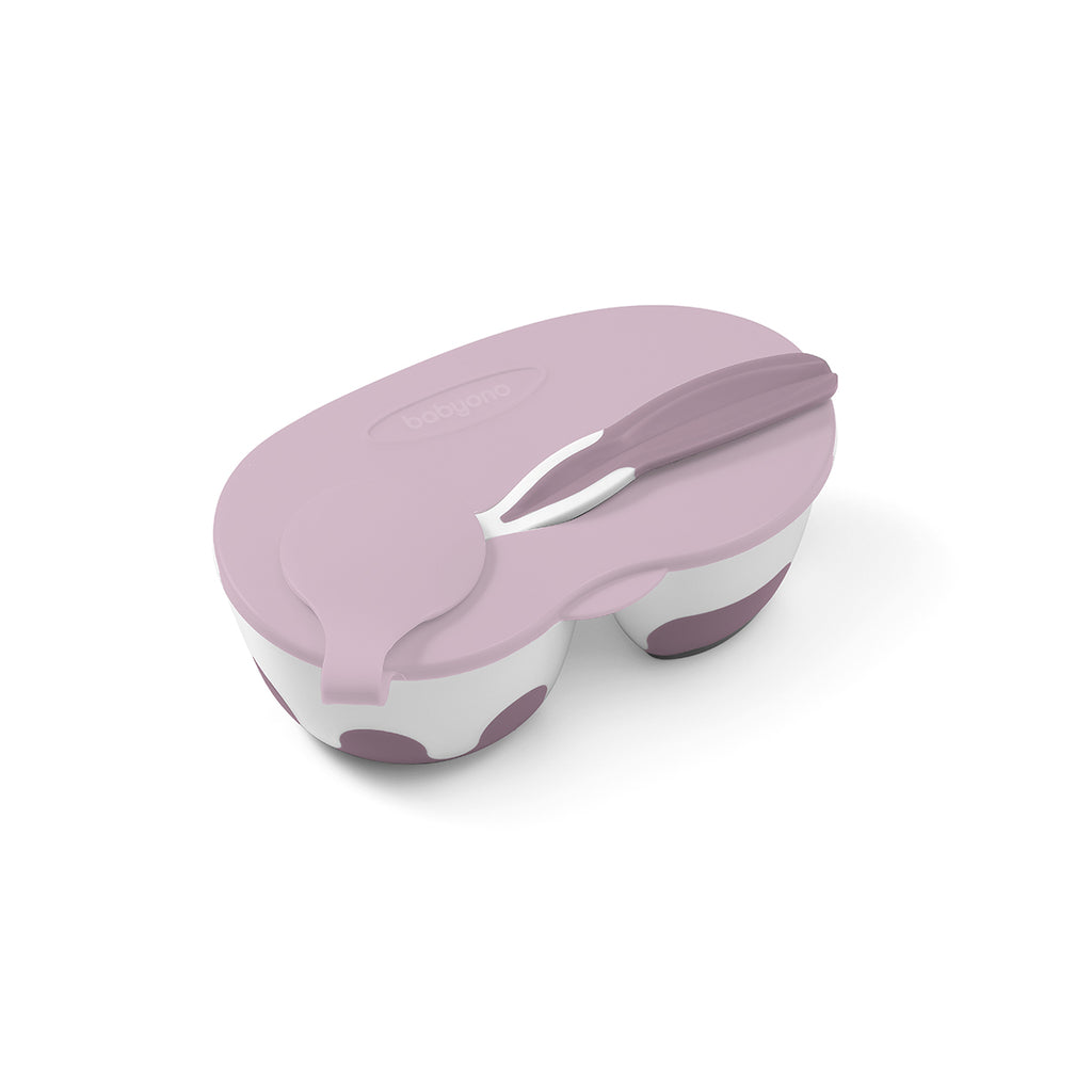 BABYONO TWO CHAMBER BABY BOWL WITH SPOON PURPLE 6M+