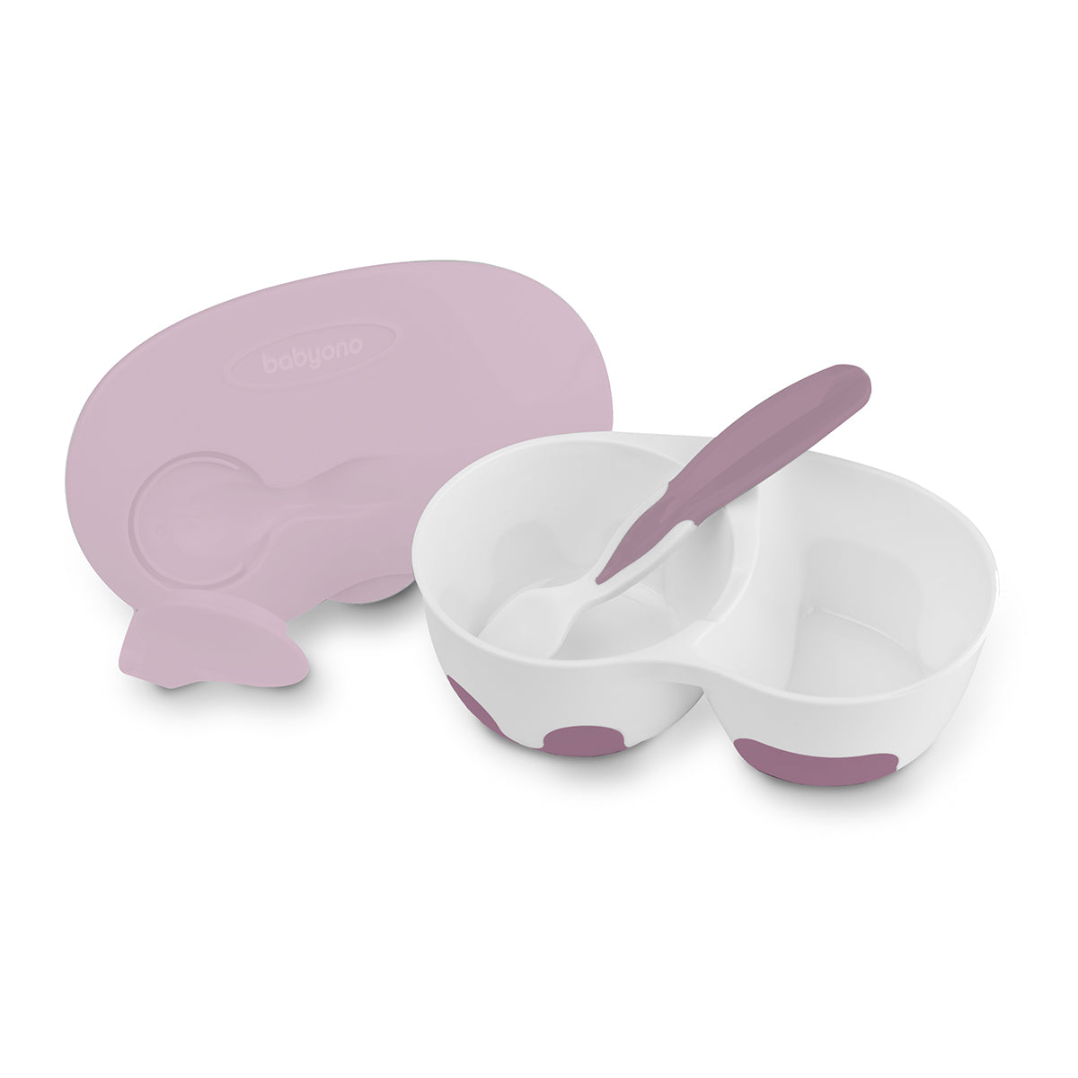 BABYONO TWO CHAMBER BABY BOWL WITH SPOON PURPLE 6M+
