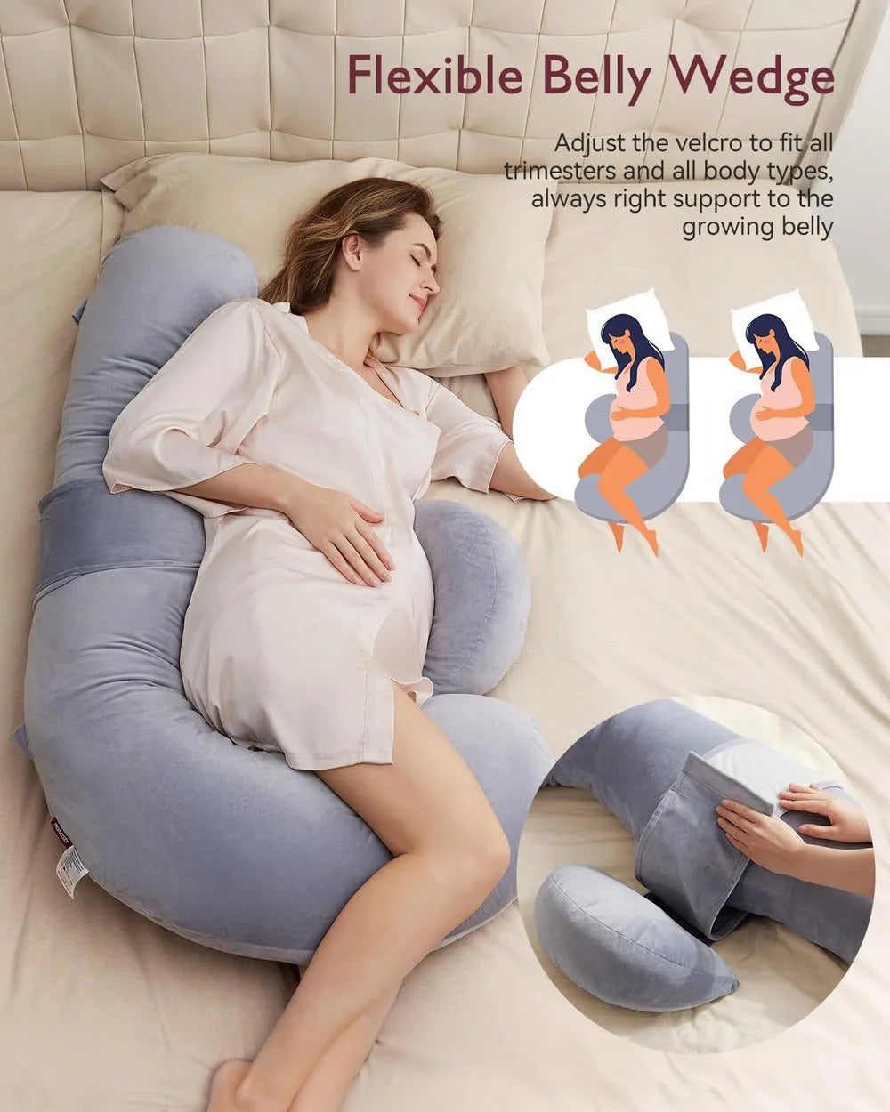 Momcozy  F Shaped Maternity Body Pillow – Jastëk trupi në formë F për shtatzëni