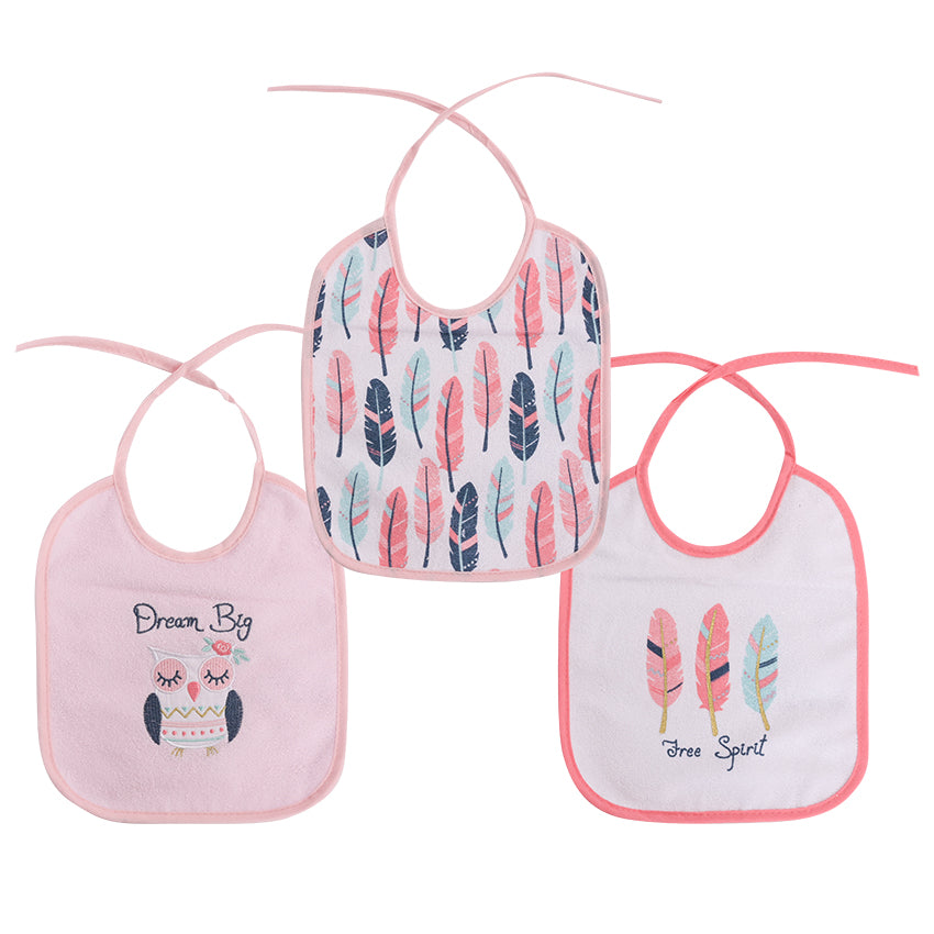 LORELLI BIBS SET 3 PCS WITH TIES PINK