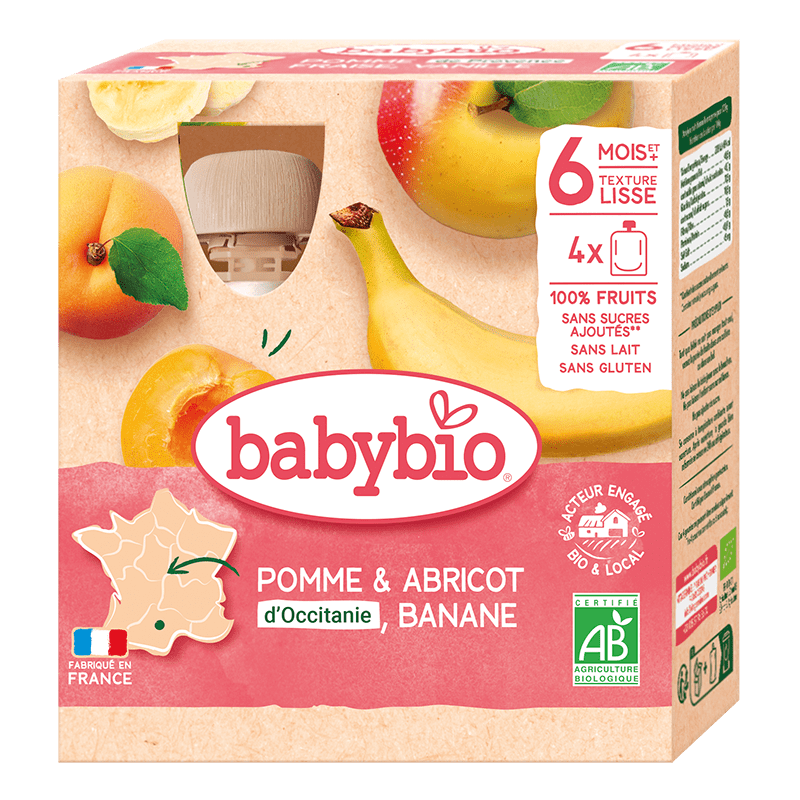 Babybio apple apricot and banana pouch x 4 cope