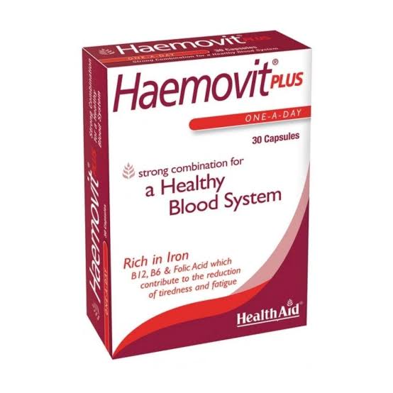 HealthAid Haemovit Plus 30 Kapsula – Hekur, Vitaminë B12, B6 dhe Acid Folik