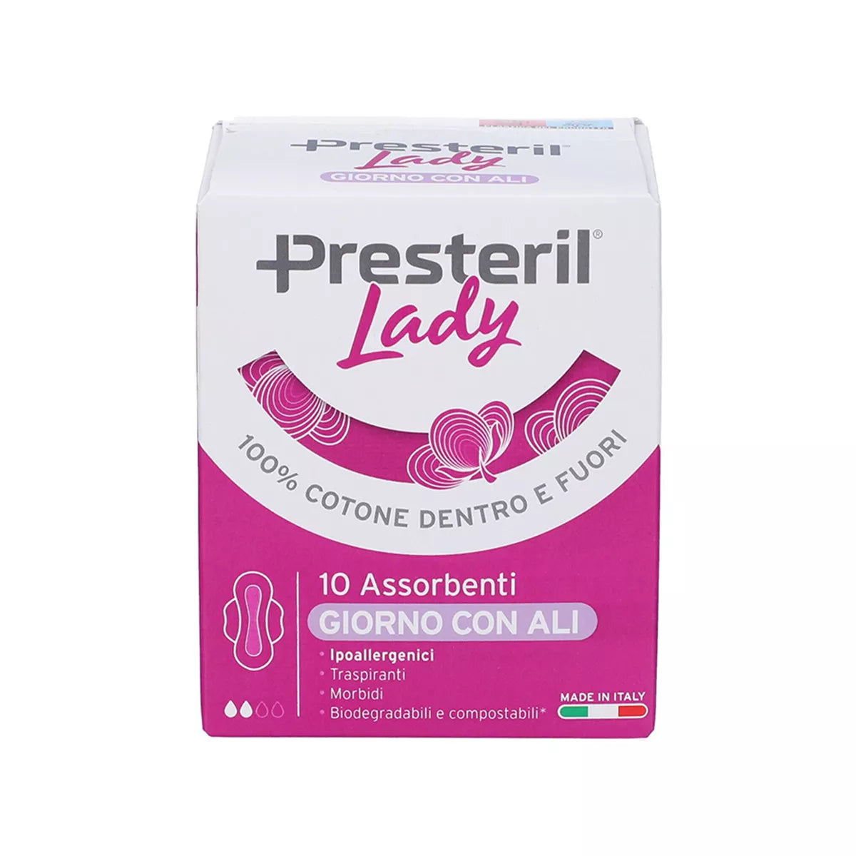 Lady Presteril Giorno me krahë –Peceta higjenike  të butë prej pambuku për përdorim gjatë ditës (10 copë)