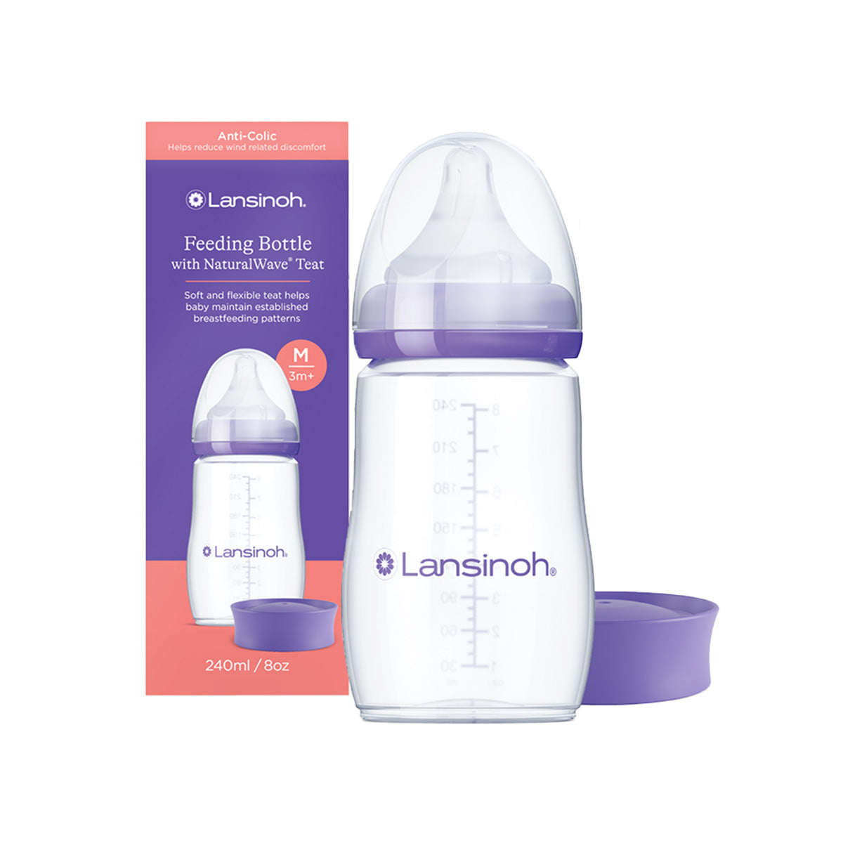LANSINOH FEEDING BOTTLE M 3M+ ANTI COLIC 240ML-Lansinoh Biberon PlastikM 3M+ Anti-Kolik 240 ml
