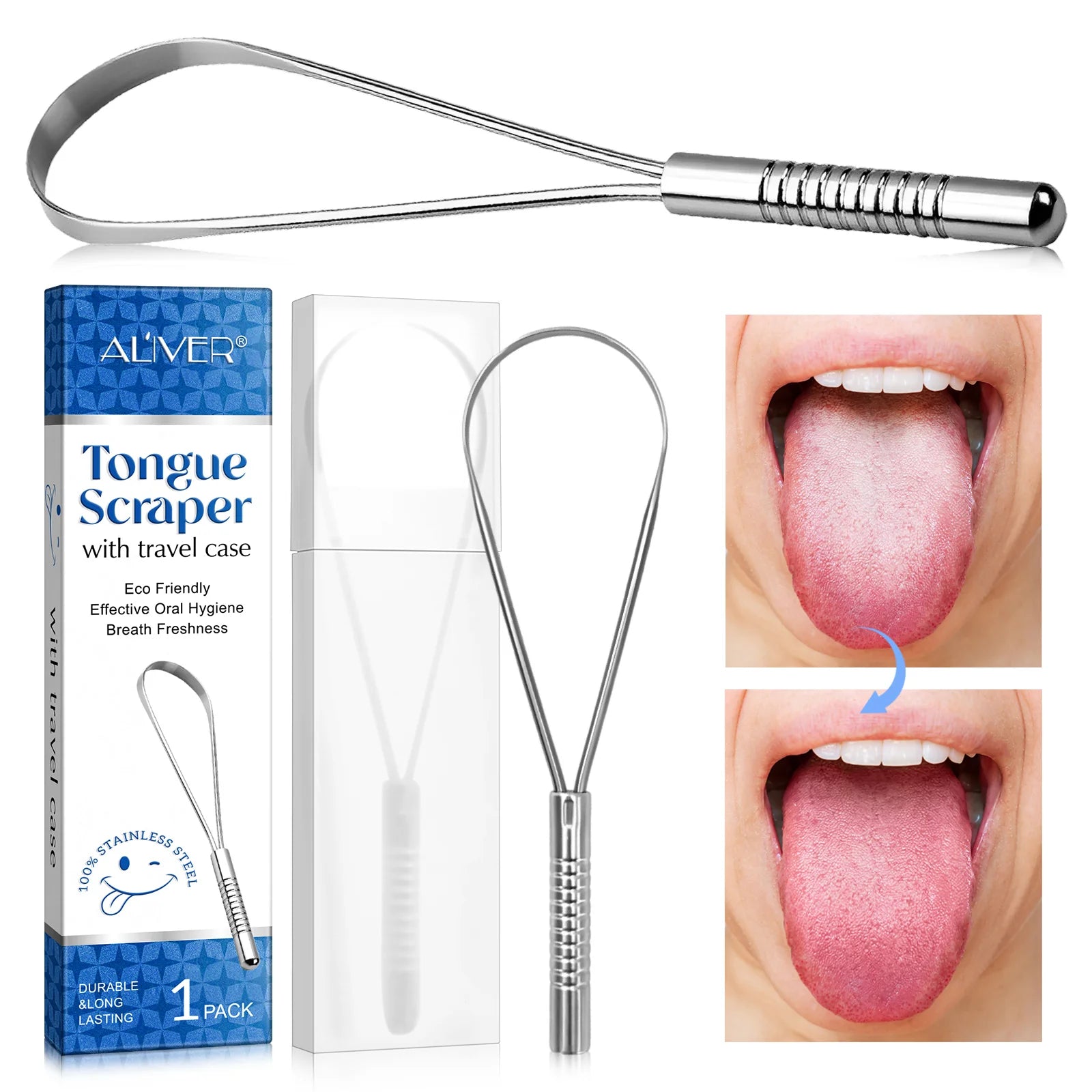 Aliver Tongue Scraper Pastrues Metalik Gjuhe