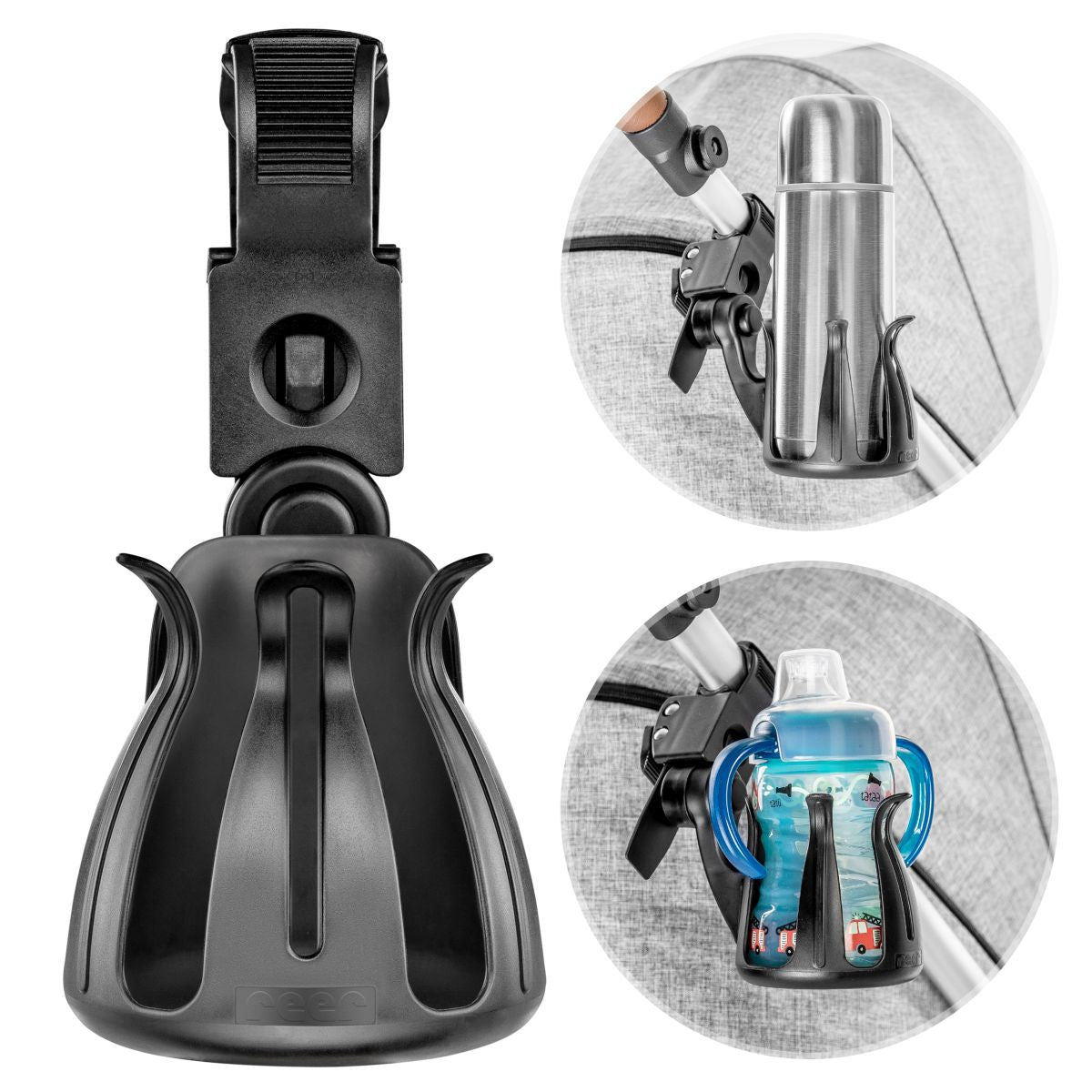 REER Clip & Go Cup Holder – Mbajtëse për Biberonë, Shishe dhe Gota për Karrocë Bebeje