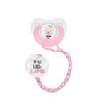 WEE BABY PACIFIER and HOLDER SET 0-6M PINK LAMB