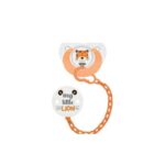 WEE BABY PACIFIER and HOLDER SET 0-6M ORANGE LION