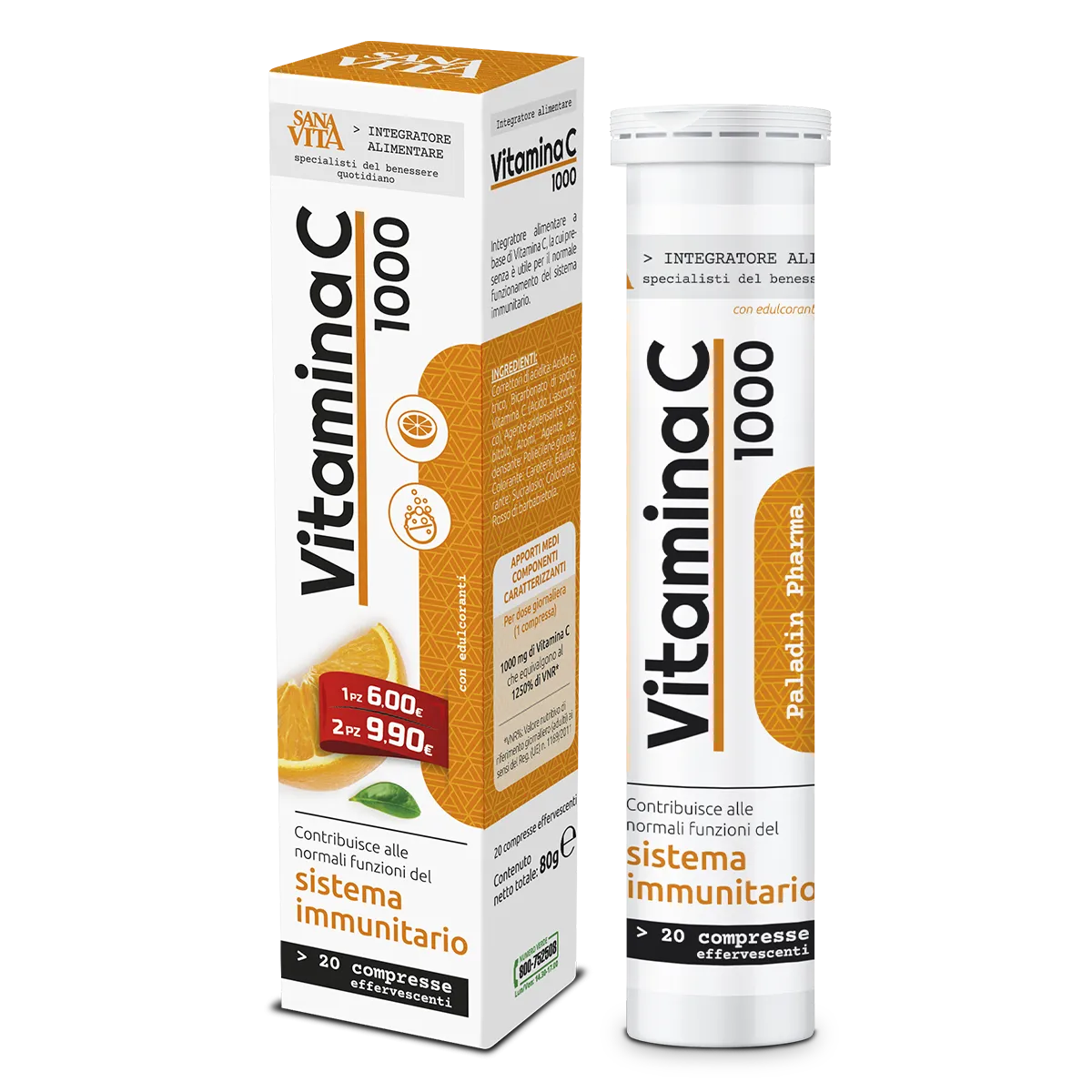 Sanavita Vitamin C 1000 mg 20 Effervescent Tablets