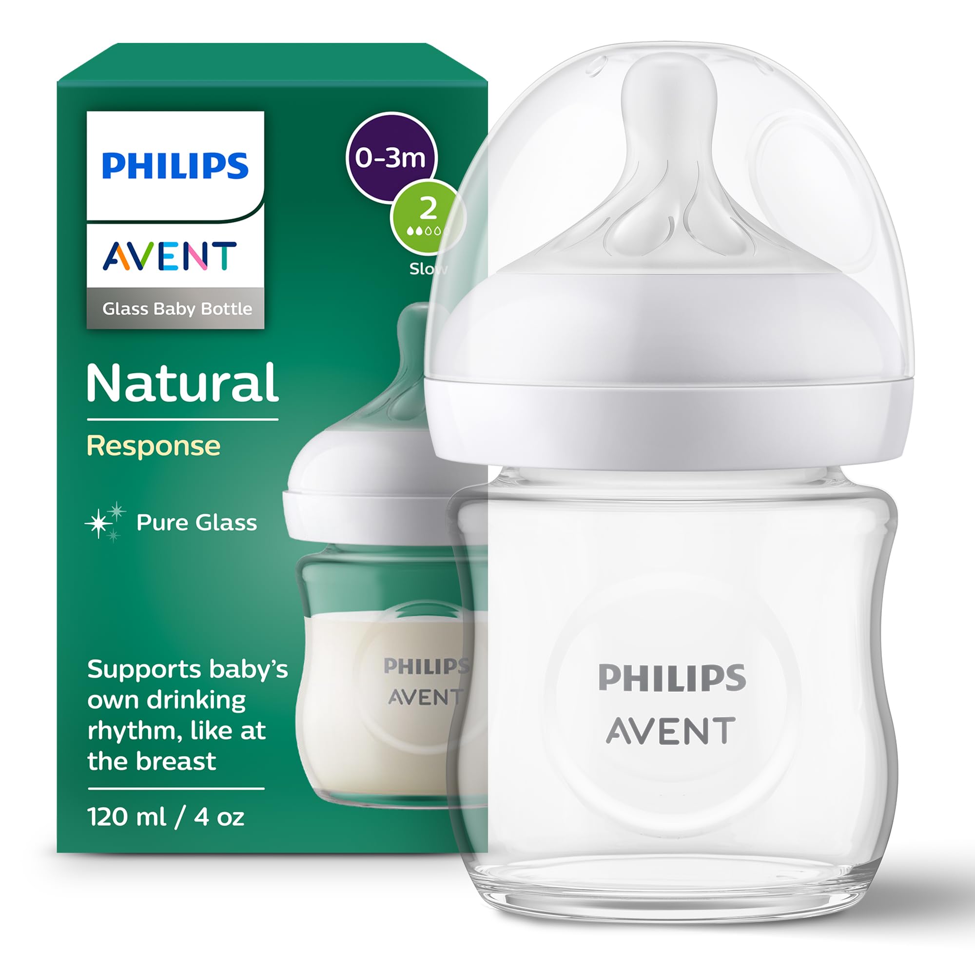 Philips avent Natural Response Glass Bottle Biberon Qelqi 120 ml 0 m+ SCY 930/01
